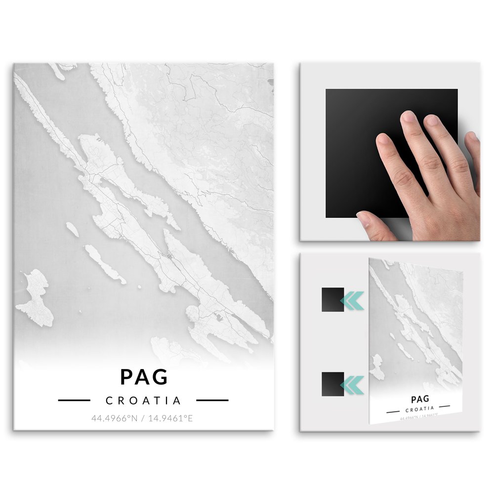 Plakat metalowy Mapa B&W Pag M