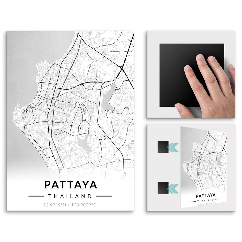 Plakat metalowy Mapa B&W Pattaya M