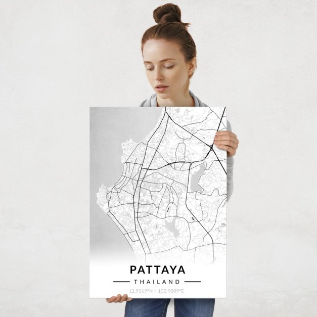 Plakat metalowy Mapa B&W Pattaya L