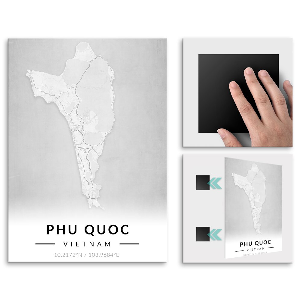 Plakat metalowy Mapa B&W Ph Quoc L