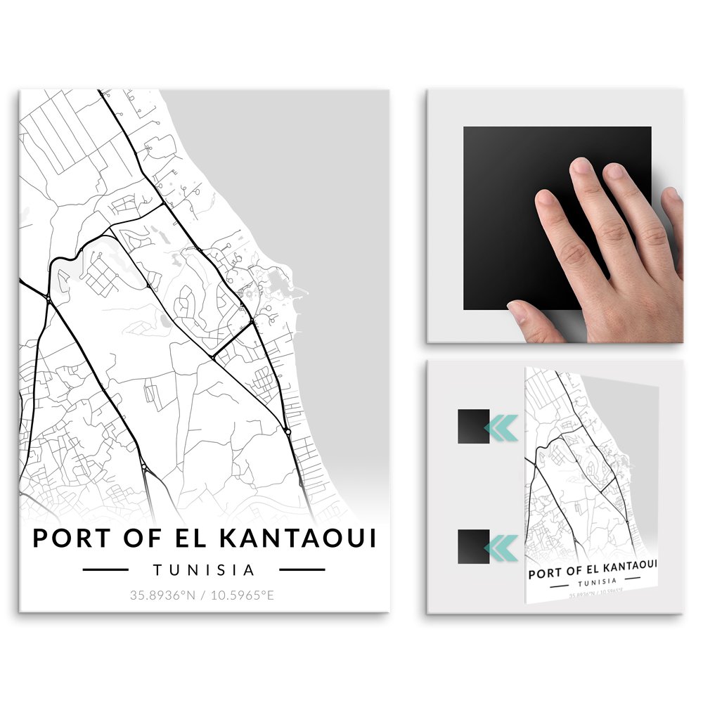 Plakat metalowy Mapa B&W Port El Kantaoui M