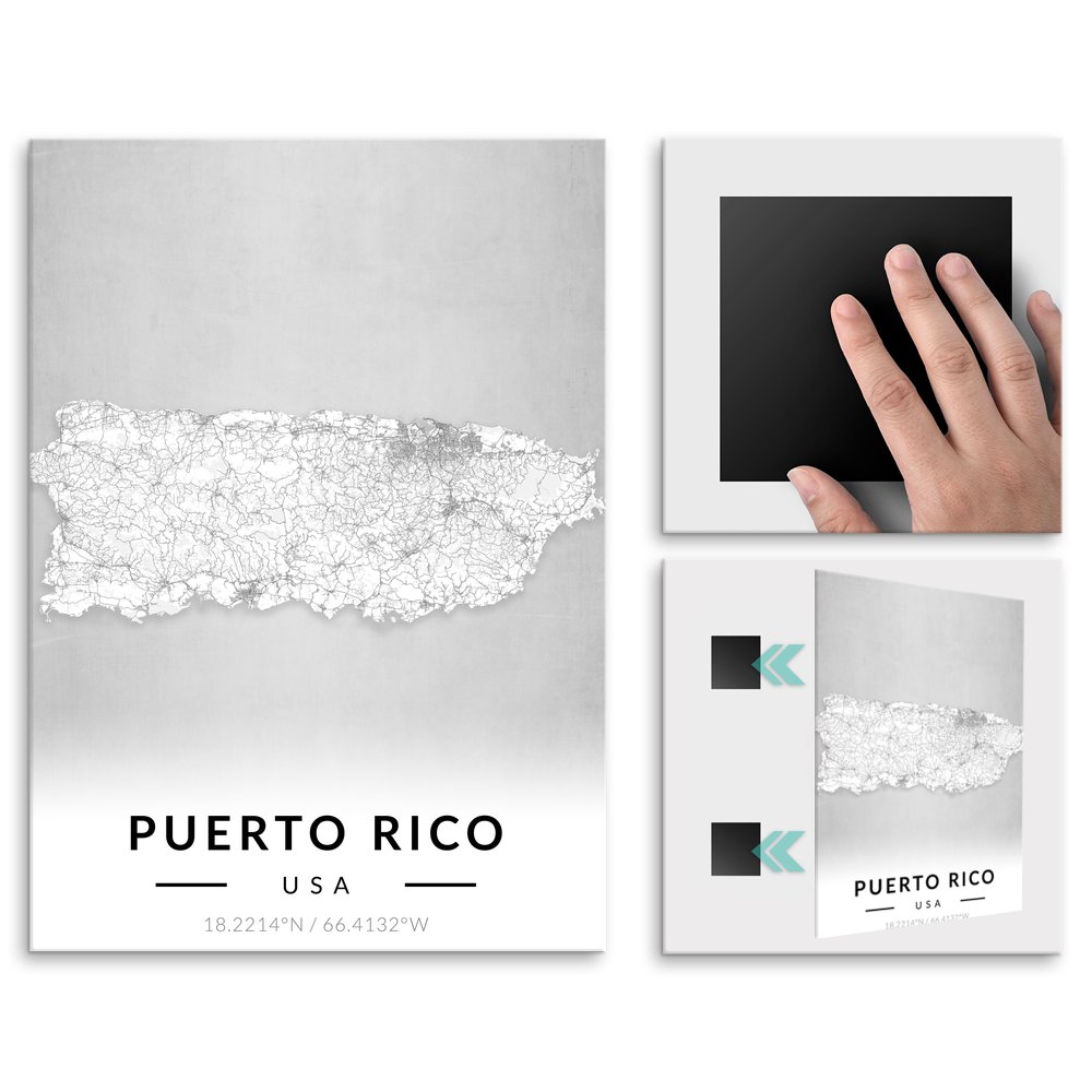 Plakat metalowy Mapa B&W Portoryko M