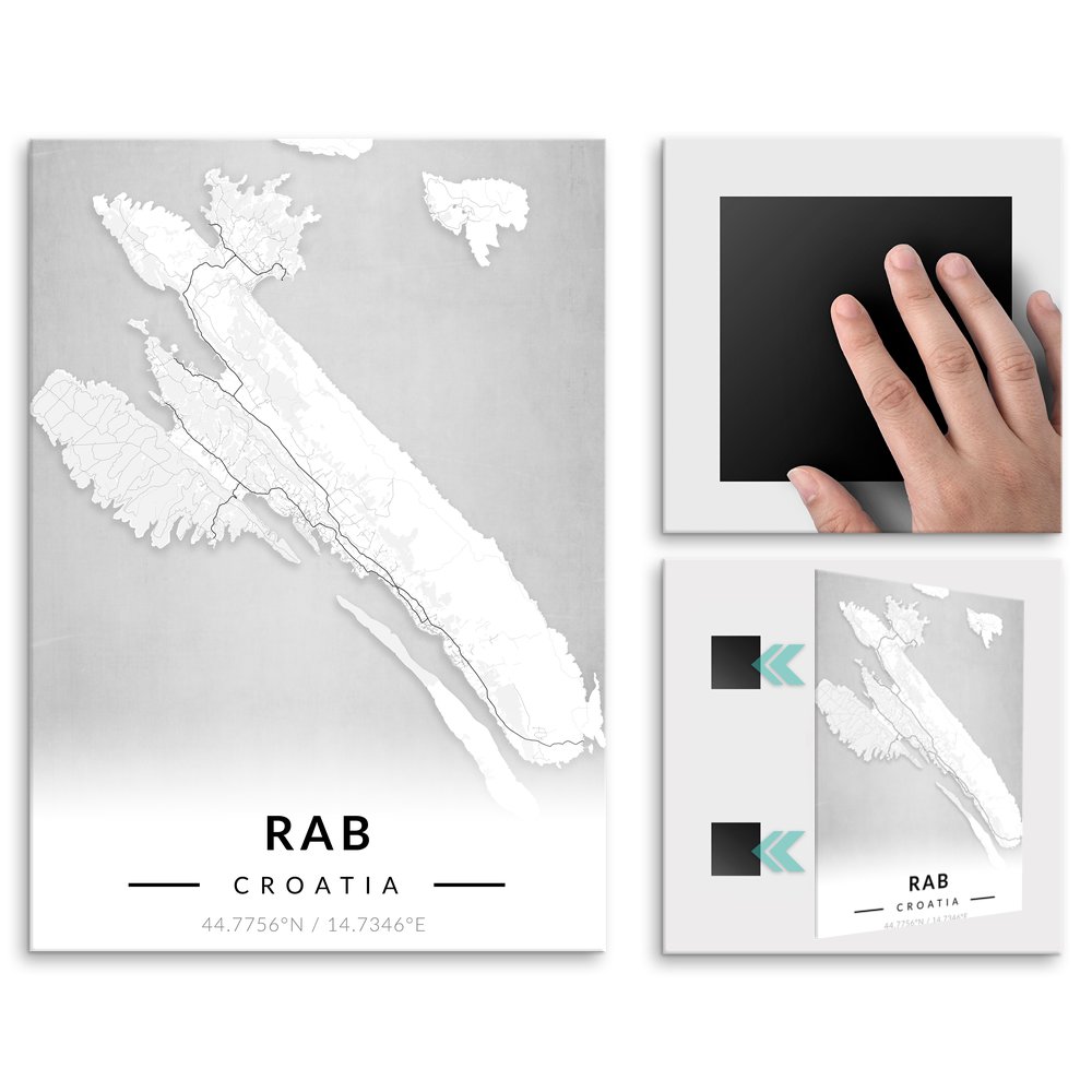 Plakat metalowy Mapa B&W Rab L