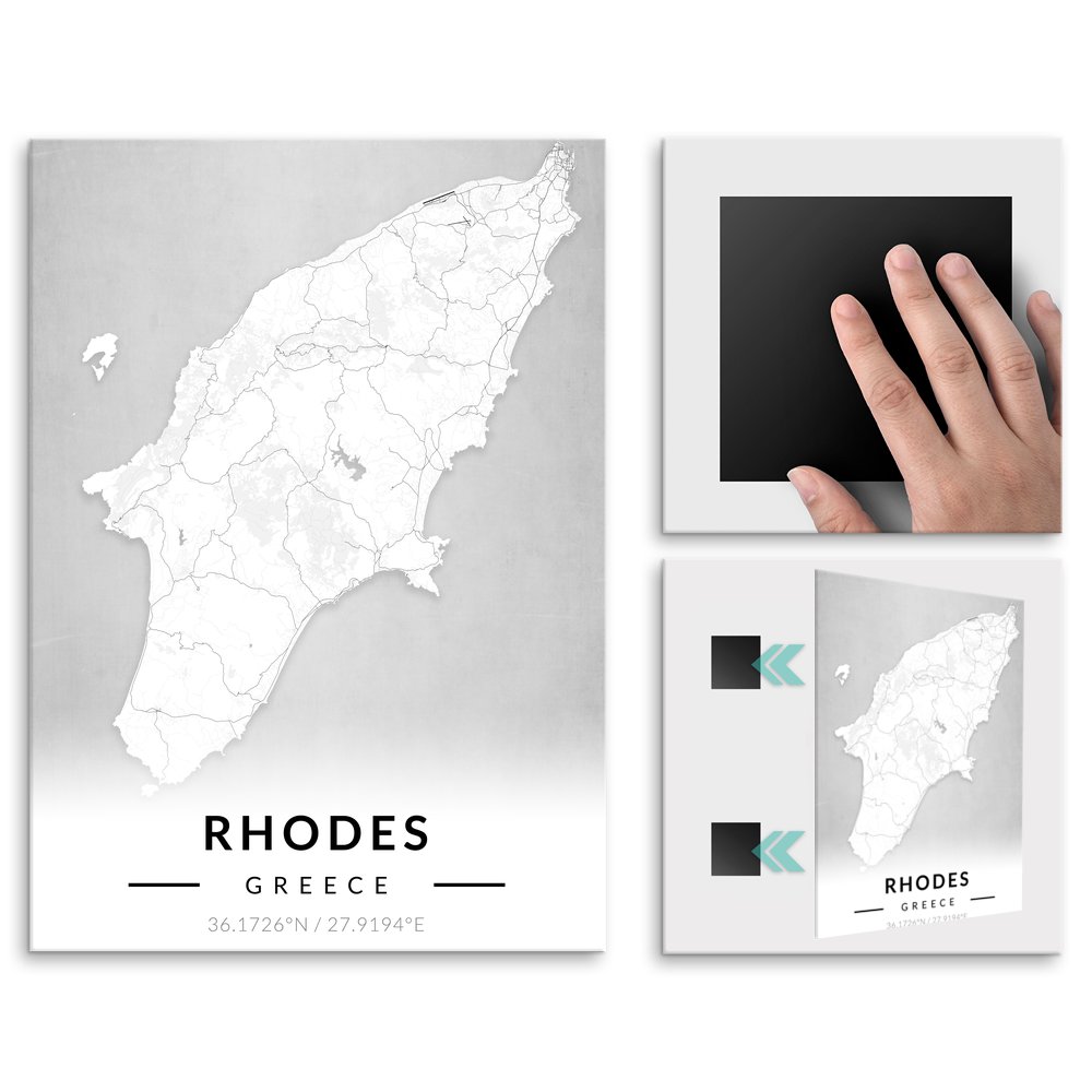 Plakat metalowy Mapa B&W Rodos M