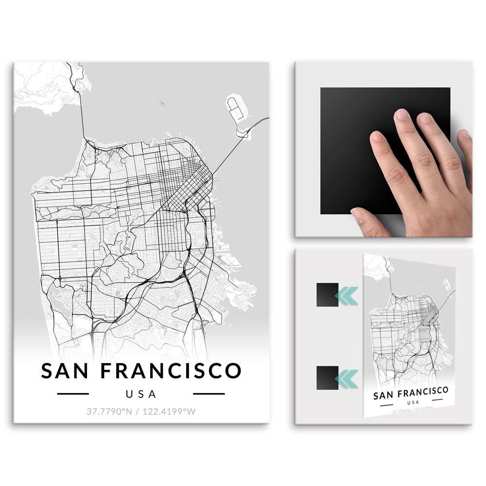 Plakat metalowy Mapa B&W San Francisco M