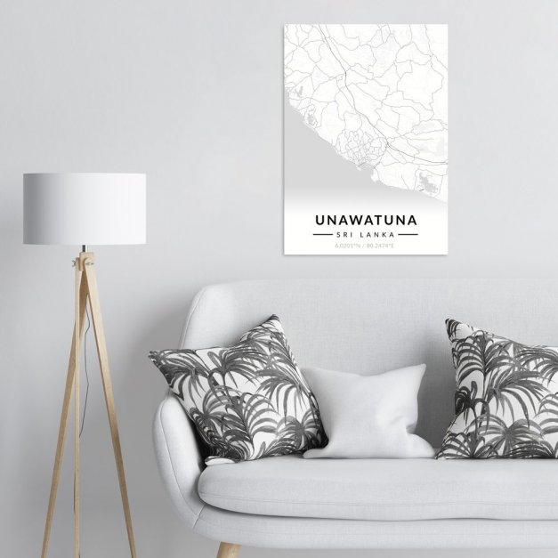 Plakat metalowy Mapa B&W Unawatuna L