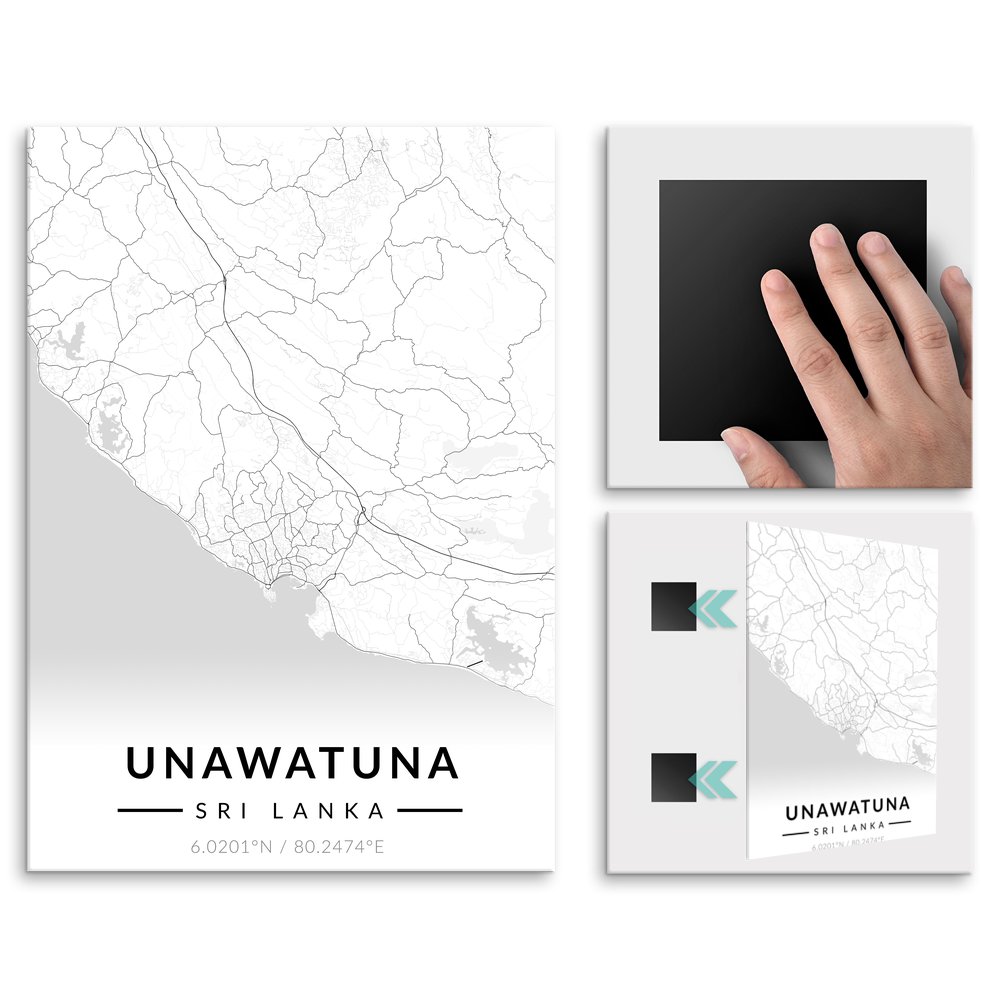 Plakat metalowy Mapa B&W Unawatuna L
