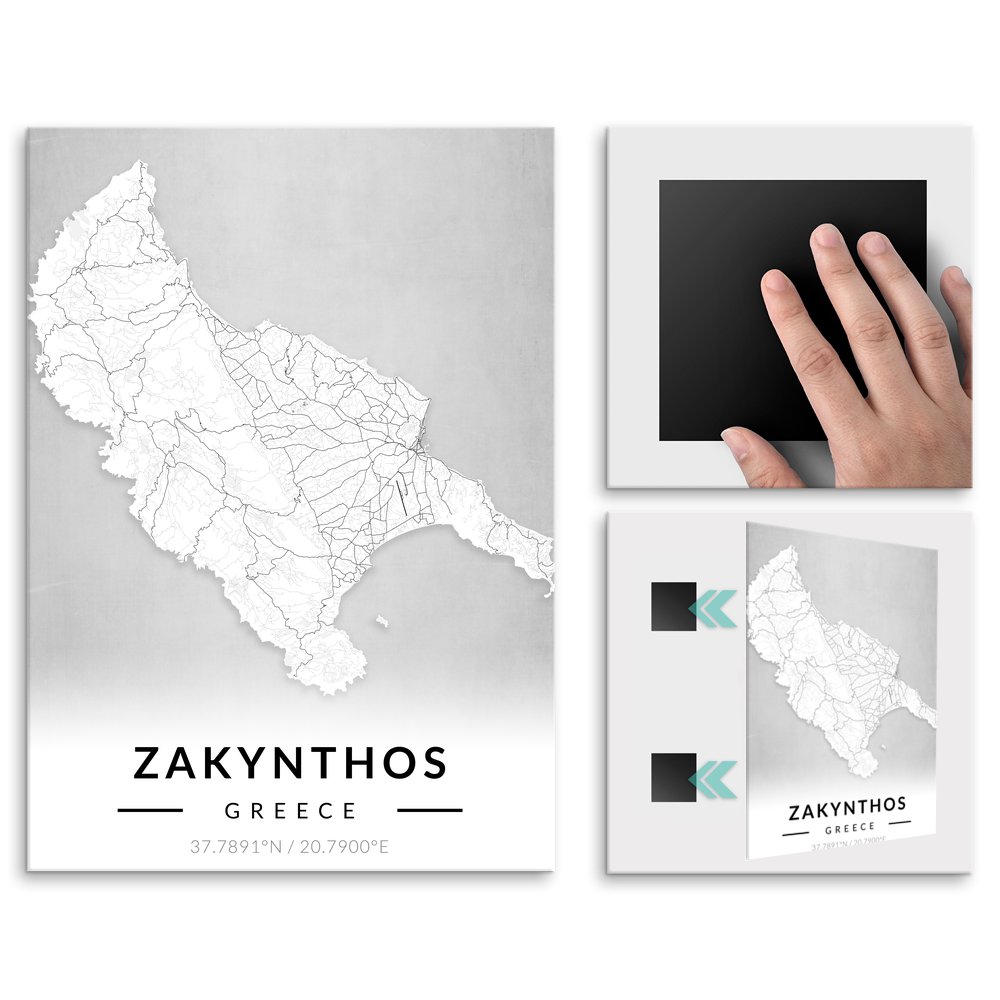 Plakat metalowy Mapa B&W Zakintos L