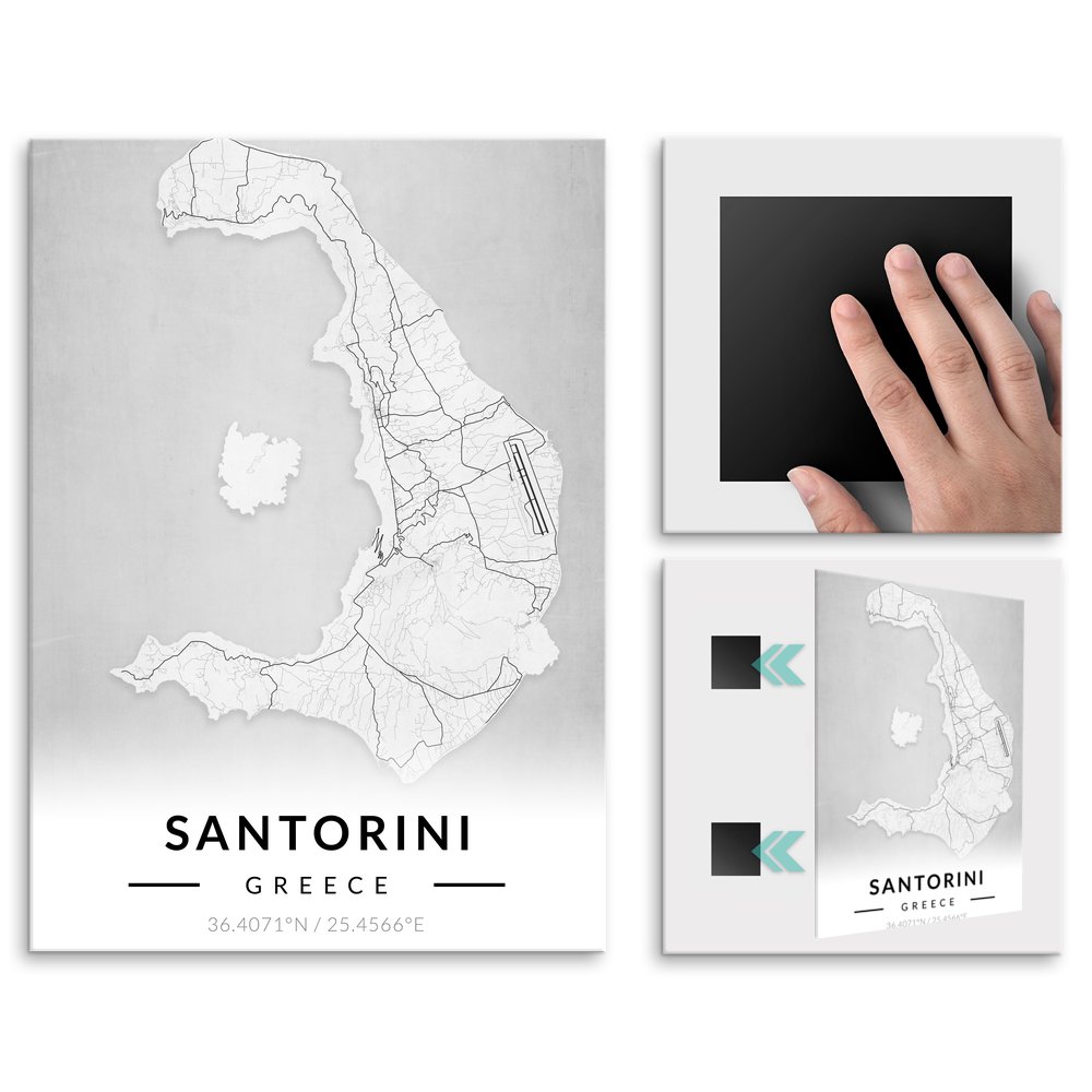 Plakat metalowy Mapa B&W Santoryn L