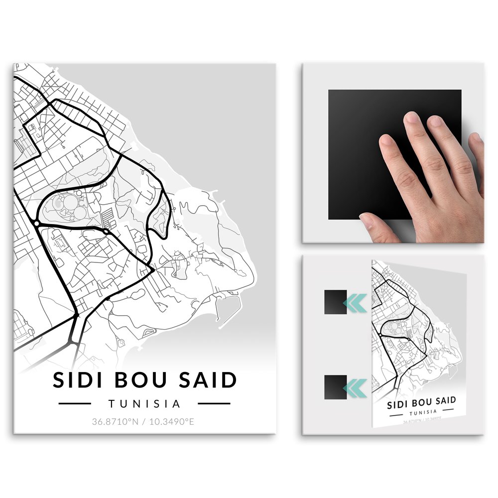 Plakat metalowy Mapa B&W Sidi Bou Said M