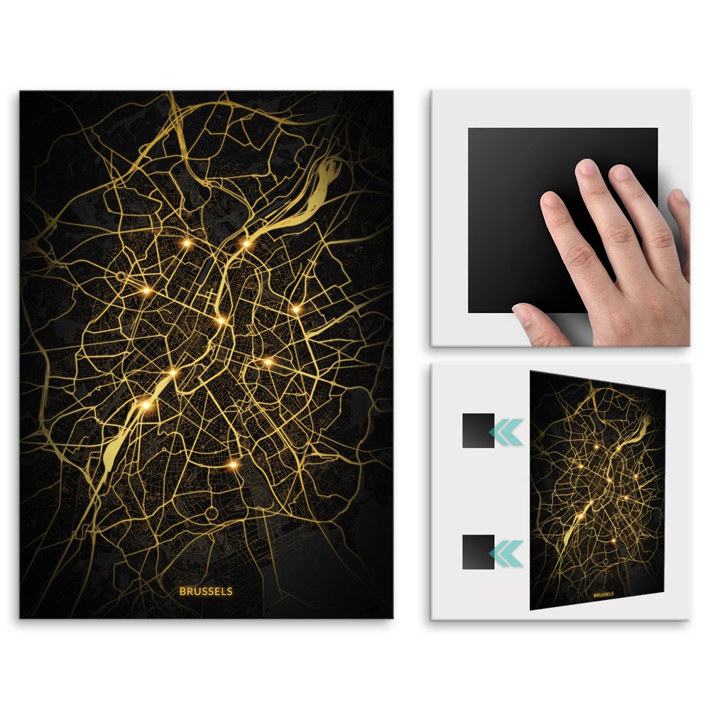 Plakat metalowy Mapa City Lights Bruksela M