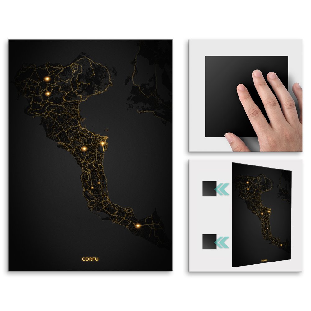Plakat metalowy Mapa City Lights Korfu L