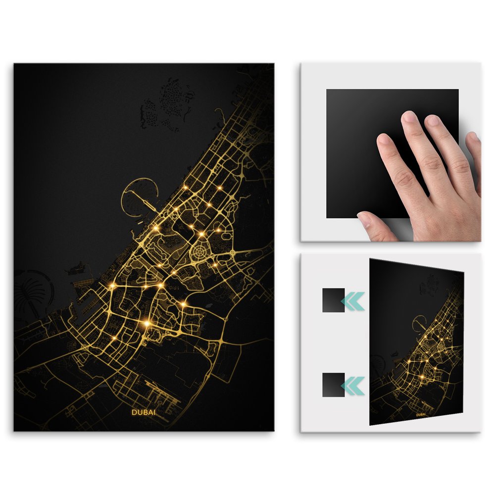 Plakat metalowy Mapa City Lights Dubaj L