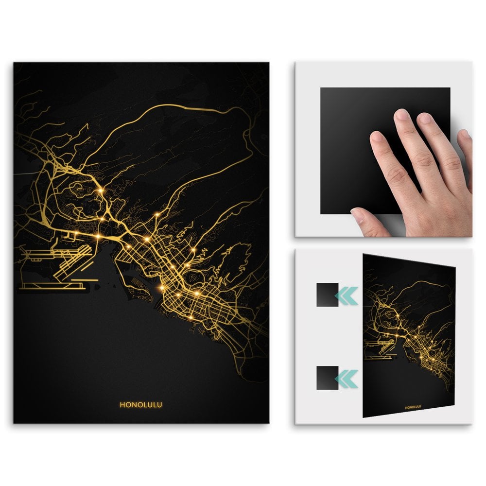 Plakat metalowy Mapa City Lights Honolulu M