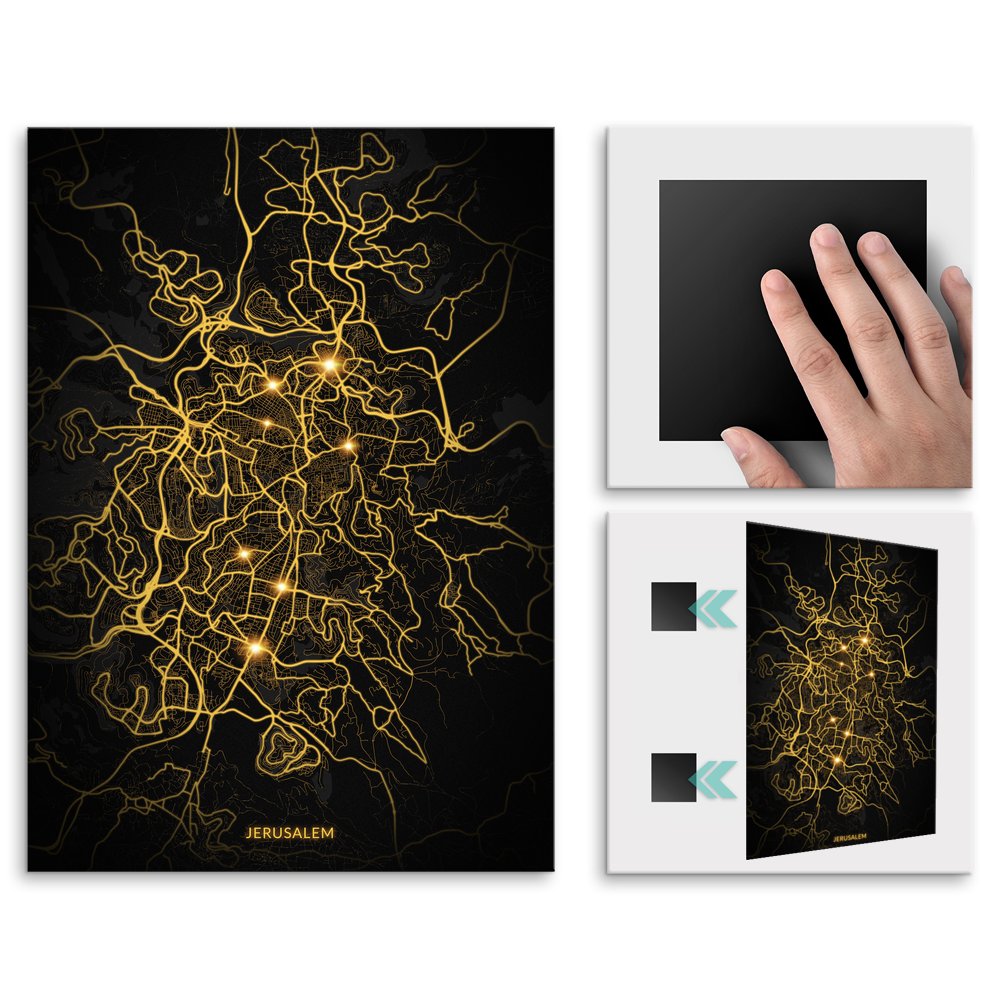 Plakat metalowy Mapa City Lights Jerozolima L