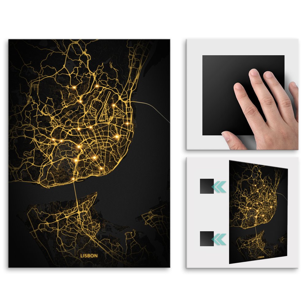 Plakat metalowy Mapa City Lights Lizbona L