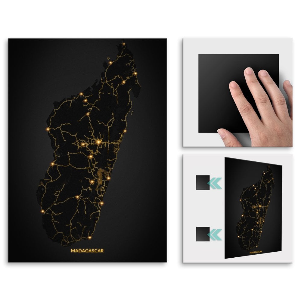 Plakat metalowy Mapa City Lights Madagaskar M