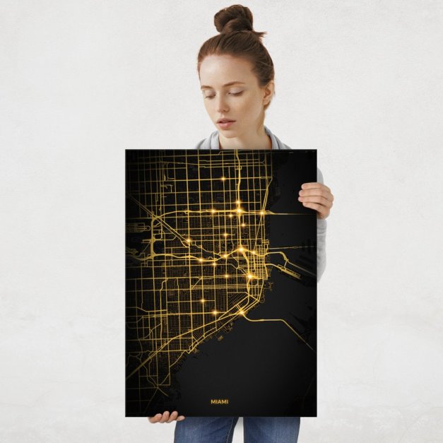 Plakat metalowy Mapa City Lights Miami L