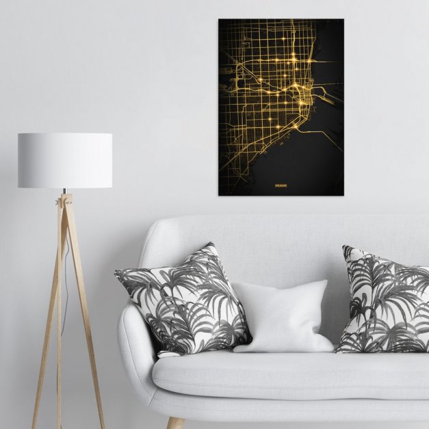 Plakat metalowy Mapa City Lights Miami L