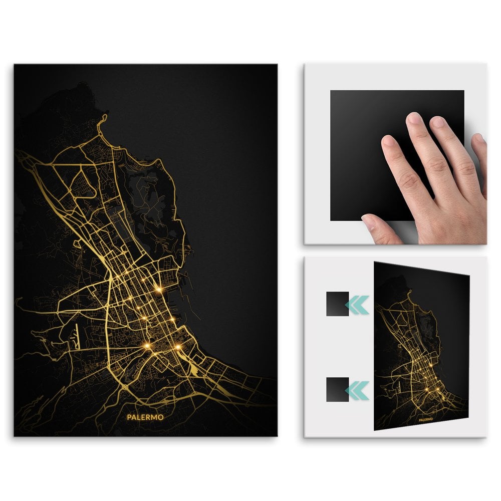 Plakat metalowy Mapa City Lights Palermo L