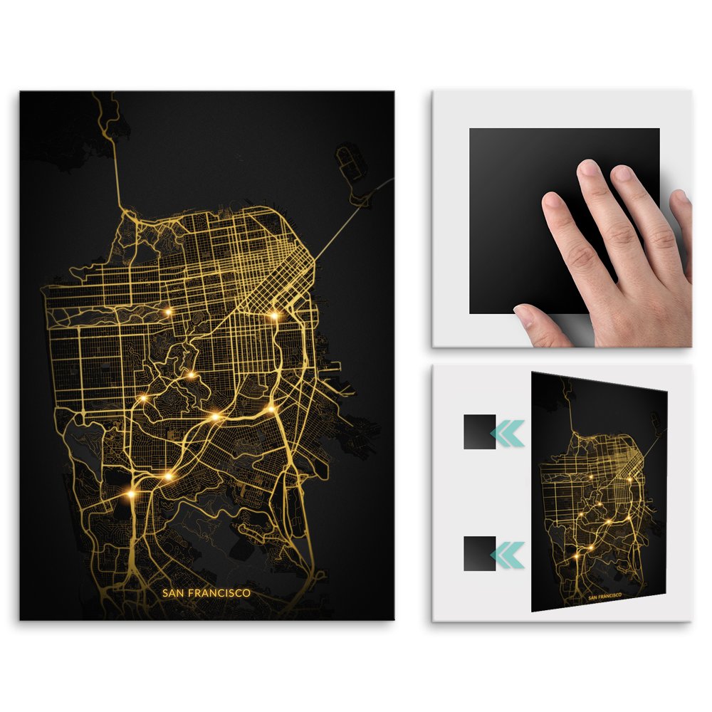 Plakat metalowy Mapa City Lights San Francisco L