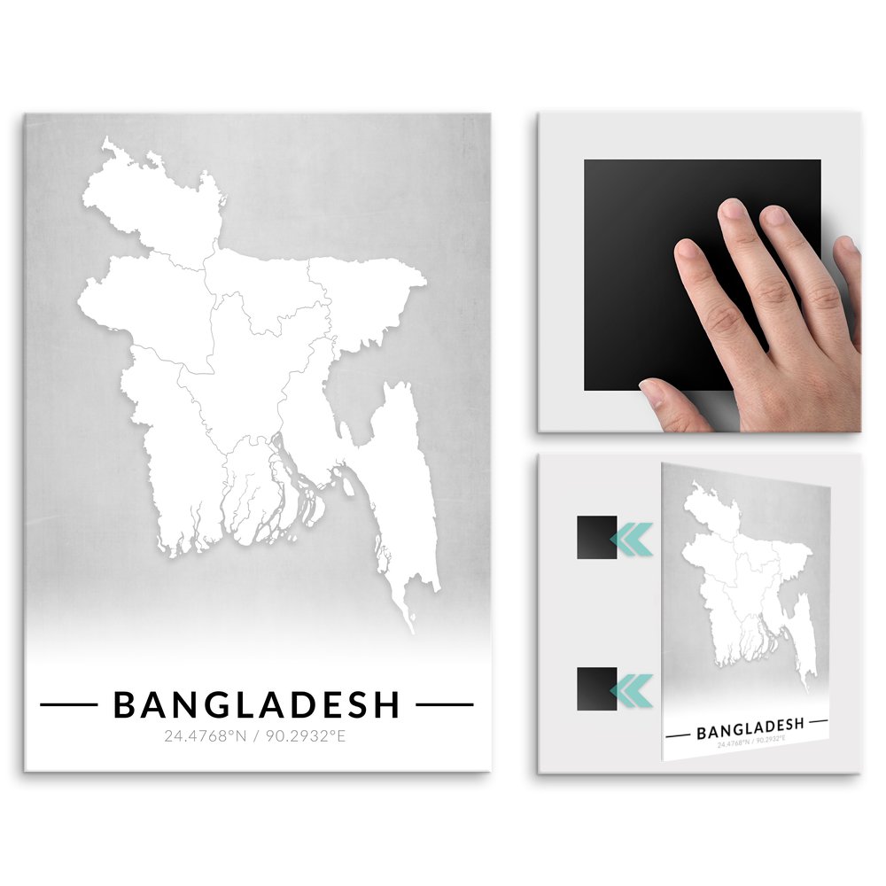 Plakat metalowy Mapa B&W Bangladesz L
