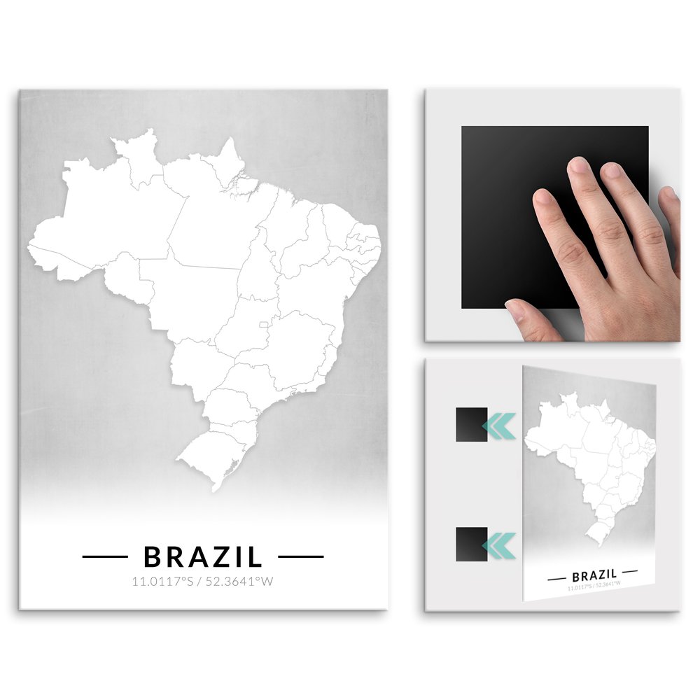 Plakat metalowy Mapa B&W Brazylia L