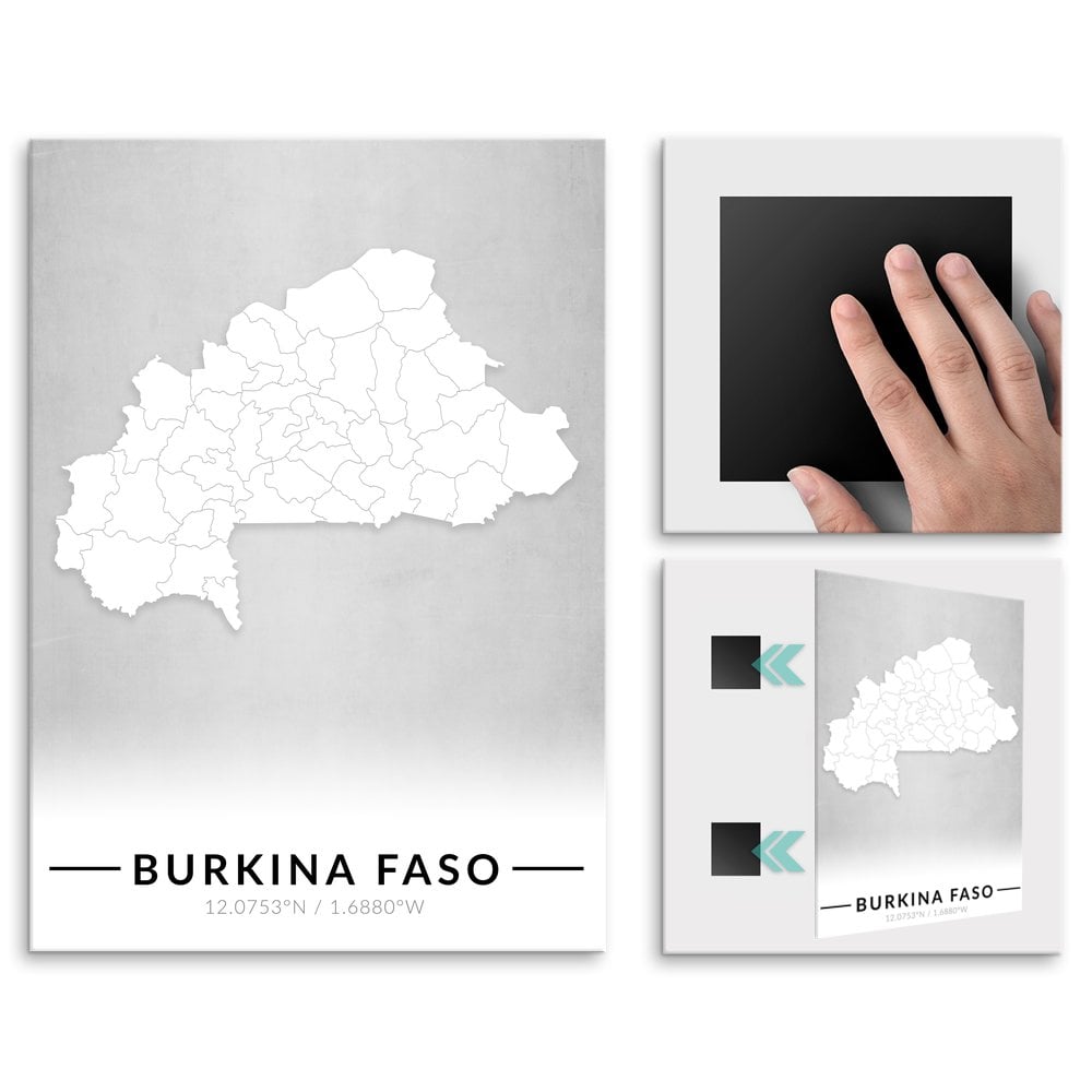 Plakat metalowy Mapa B&W Burkina Faso L