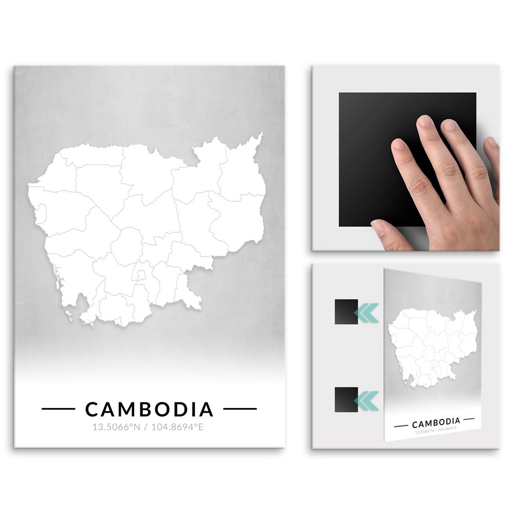 Plakat metalowy Mapa B&W Kamboda L