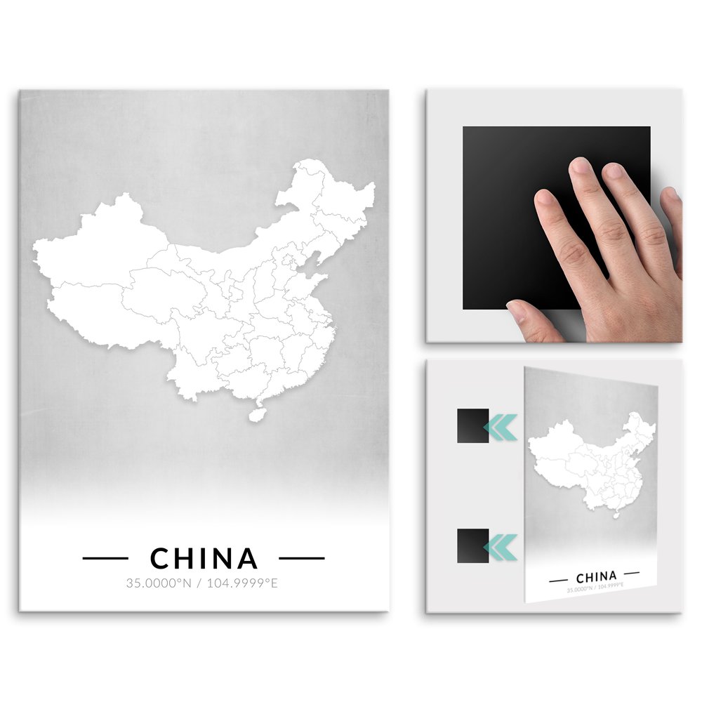 Plakat metalowy Mapa B&W Chiny L