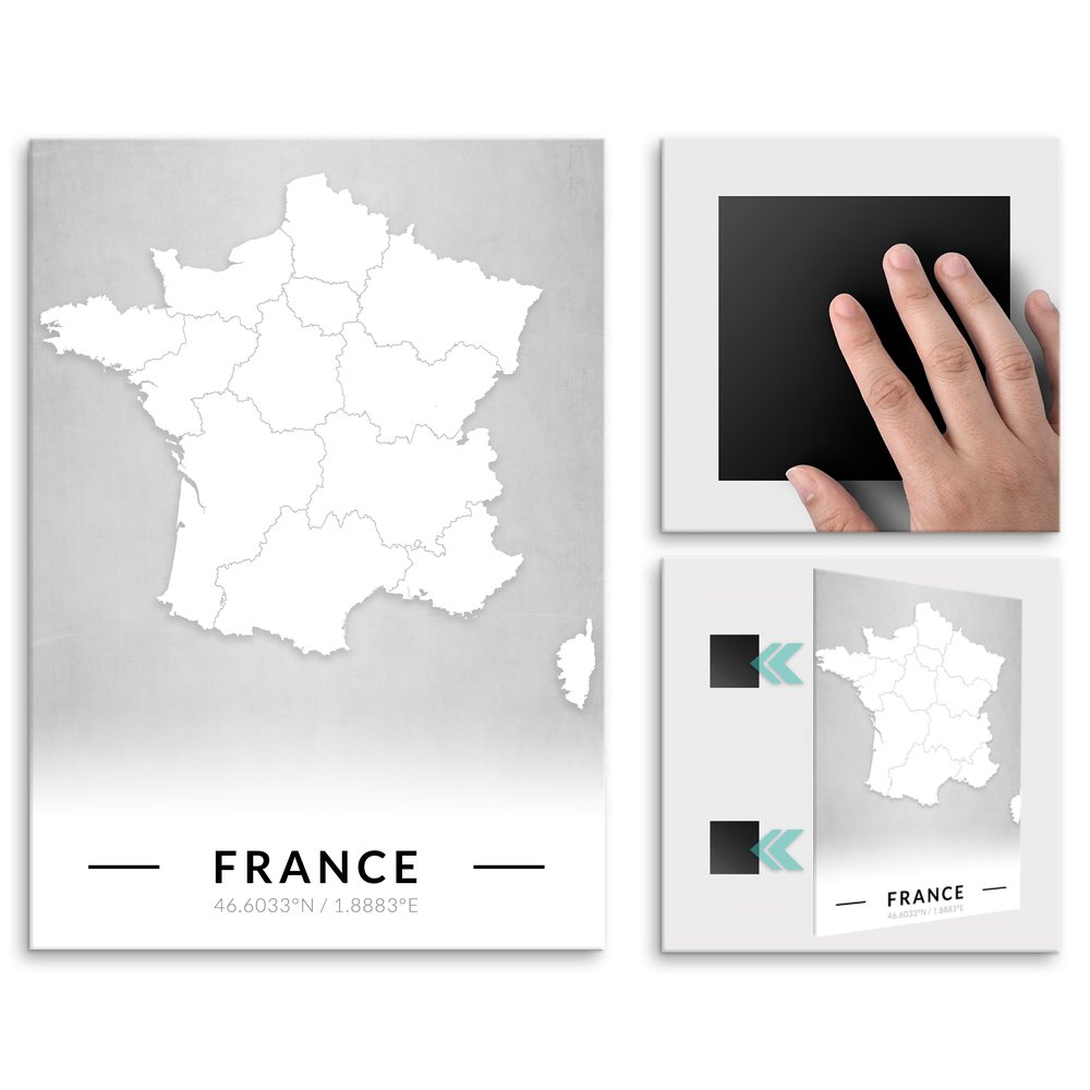 Plakat metalowy Mapa B&W Francja L
