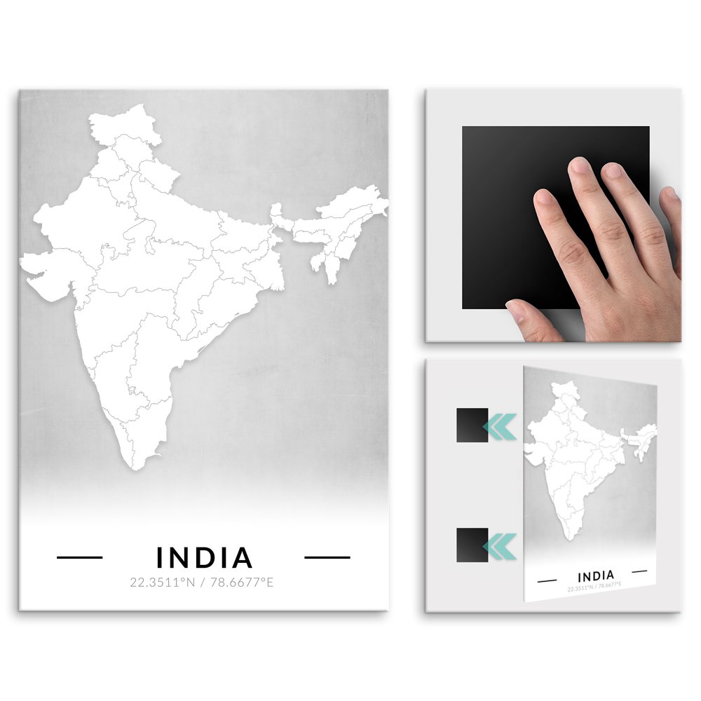 Plakat metalowy Mapa B&W Indie M