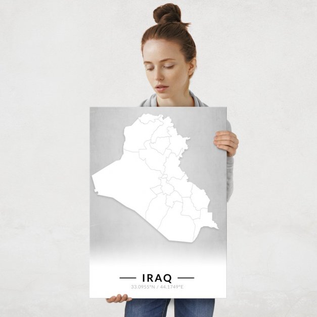 Plakat metalowy Mapa B&W Irak L