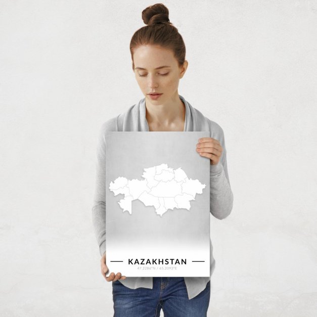 Plakat metalowy Mapa B&W Kazachstan M
