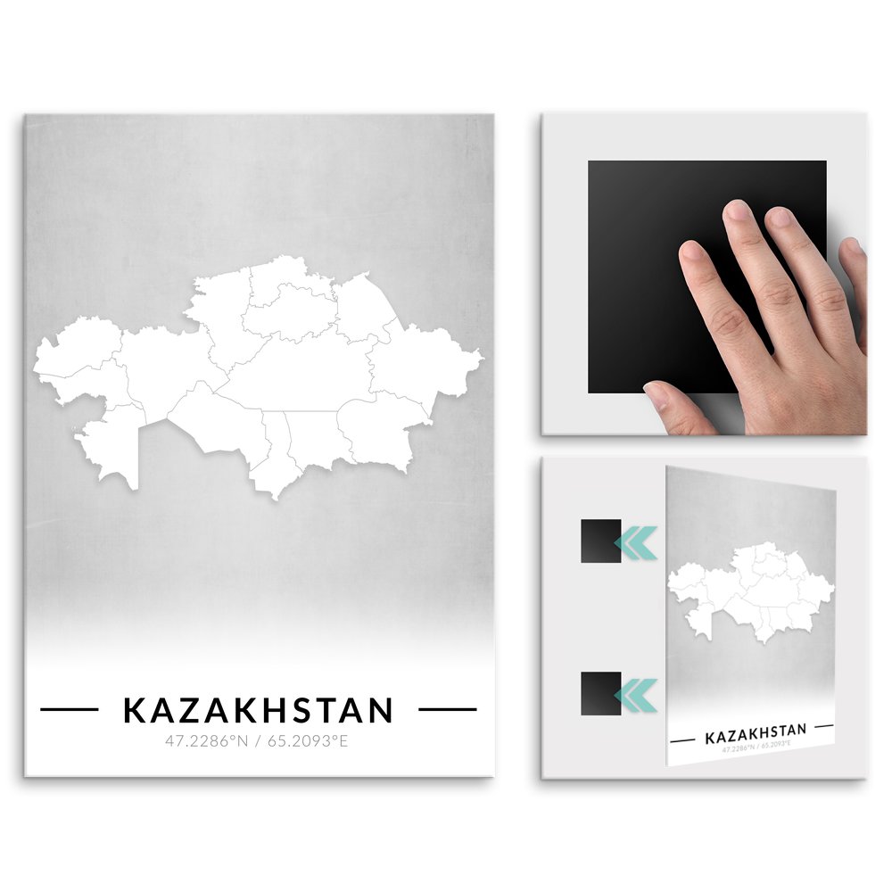 Plakat metalowy Mapa B&W Kazachstan M