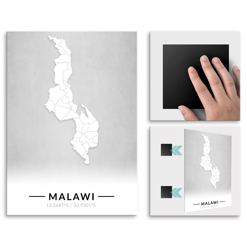 Plakat metalowy Mapa B&W Malawi M
