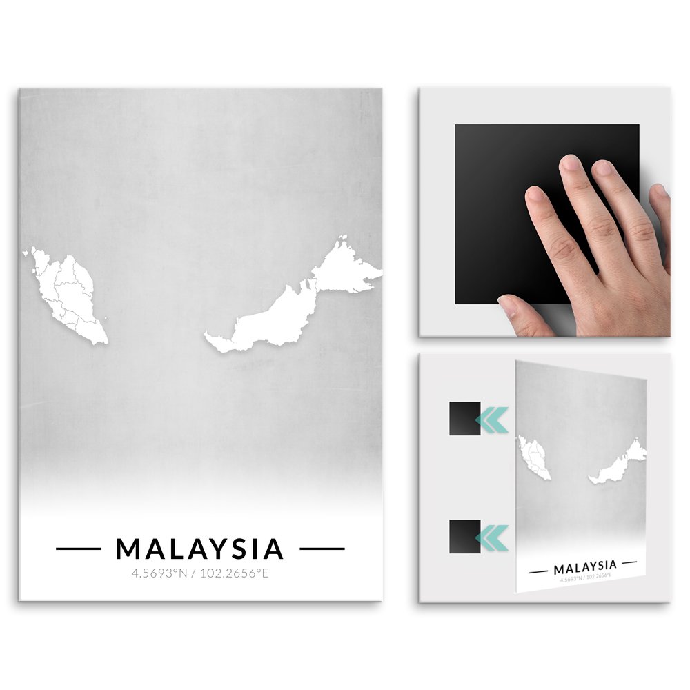 Plakat metalowy Mapa B&W Malezja L