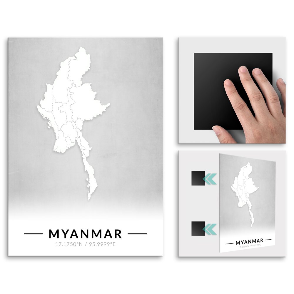 Plakat metalowy Mapa B&W Mjanma M