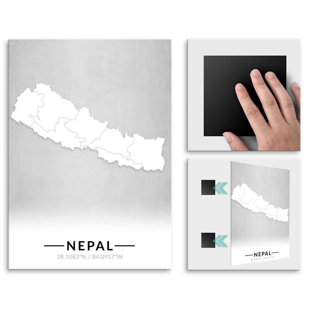 Plakat metalowy Mapa B&W Nepal M