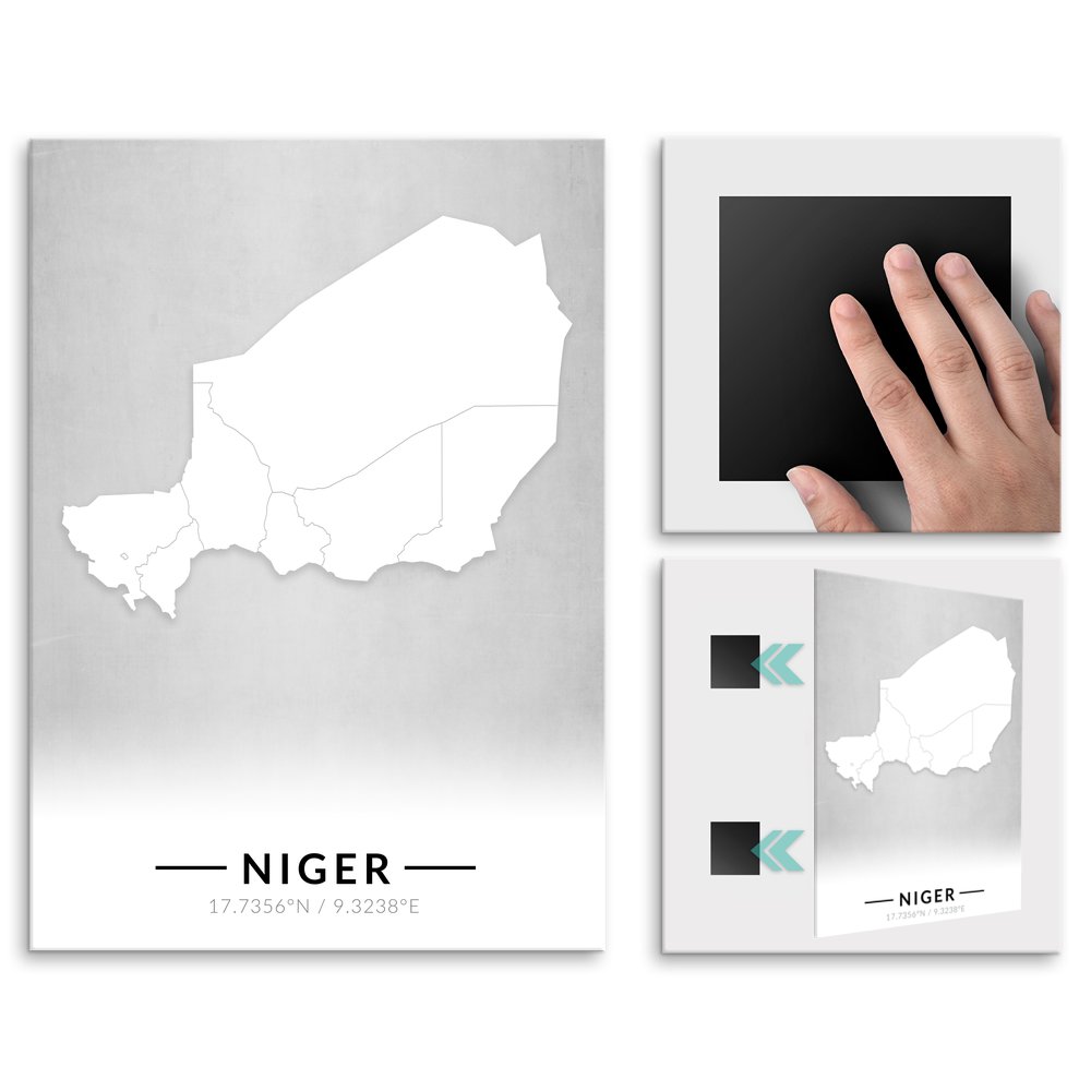 Plakat metalowy Mapa B&W Niger L
