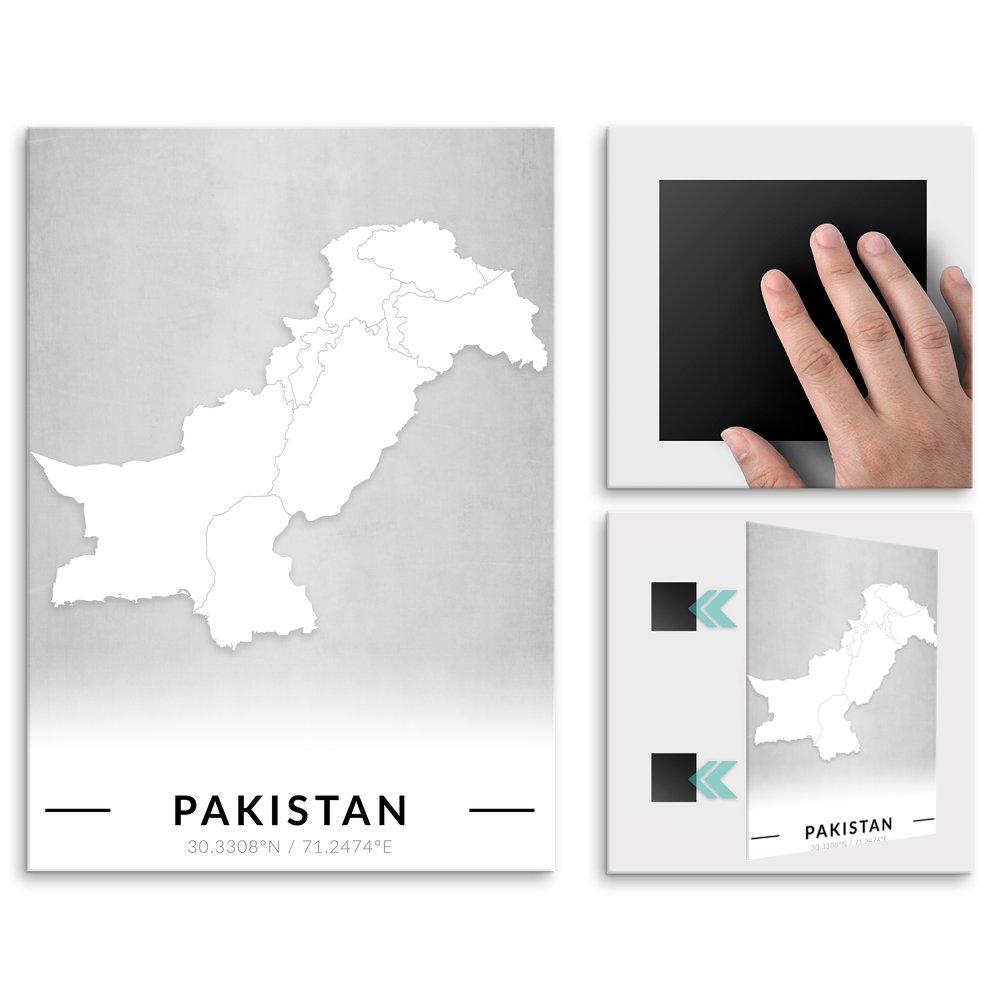 Plakat metalowy Mapa B&W Pakistan L