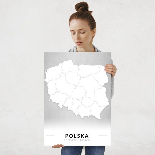 Plakat metalowy Mapa B&W Polska L