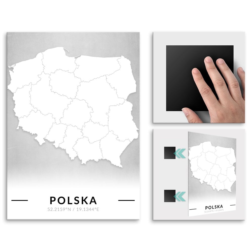 Plakat metalowy Mapa B&W Polska L