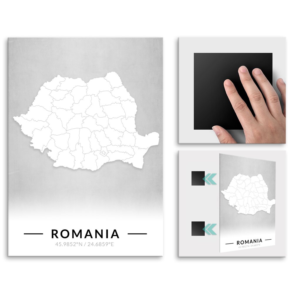 Plakat metalowy Mapa B&W Rumunia M