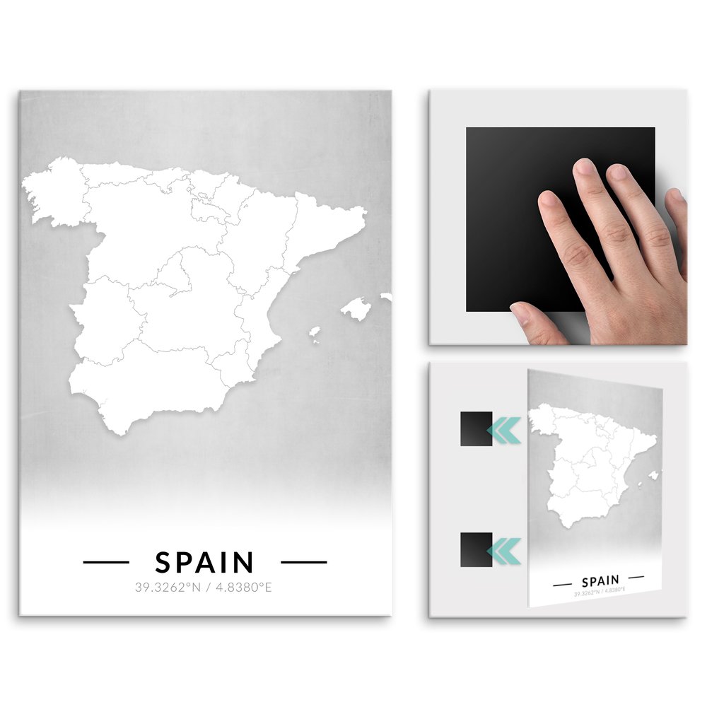 Plakat metalowy Mapa B&W Hiszpania L