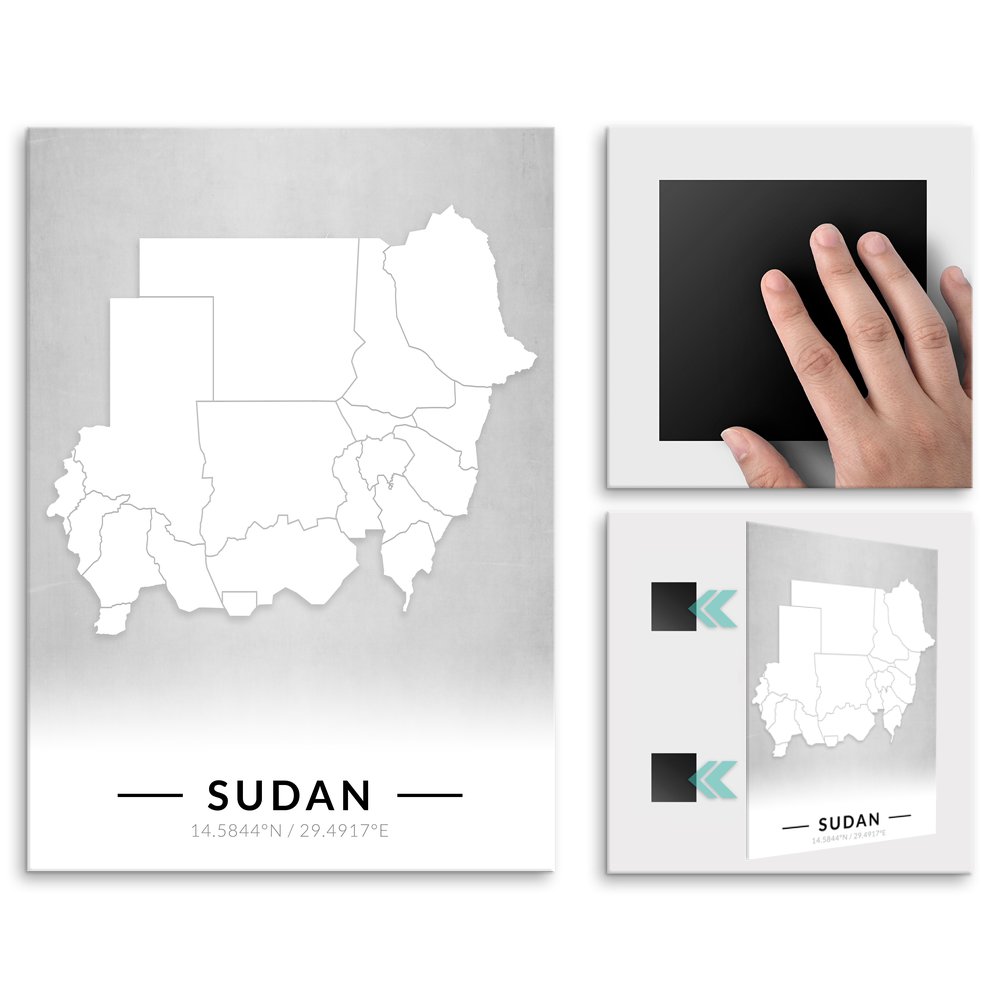 Plakat metalowy Mapa B&W Sudan L