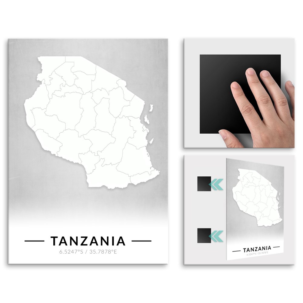 Plakat metalowy Mapa B&W Tanzania M