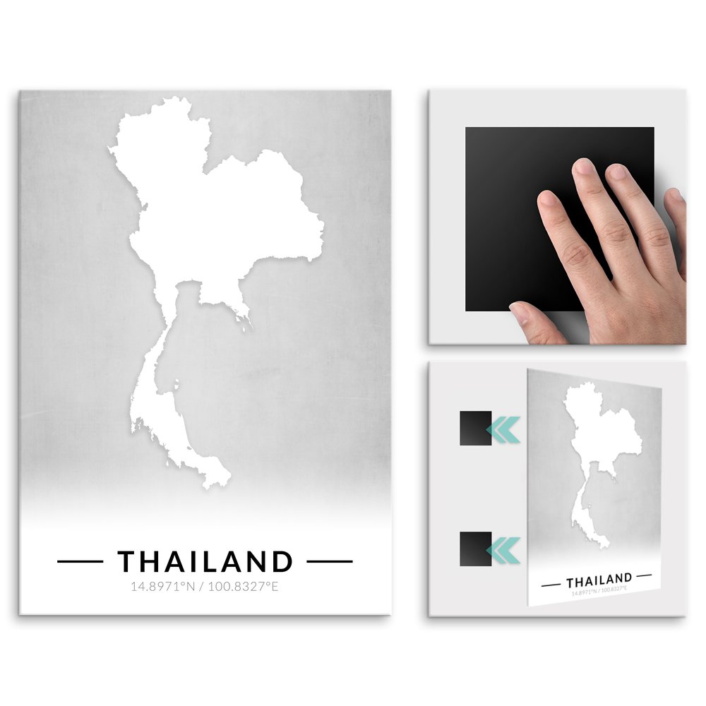 Plakat metalowy Mapa B&W Tajlandia L