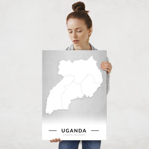 Plakat metalowy Mapa B&W Uganda L