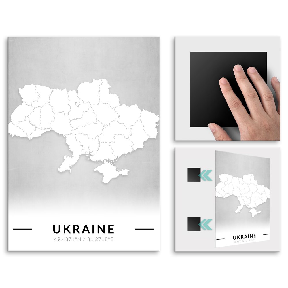 Plakat metalowy Mapa B&W Ukraina L